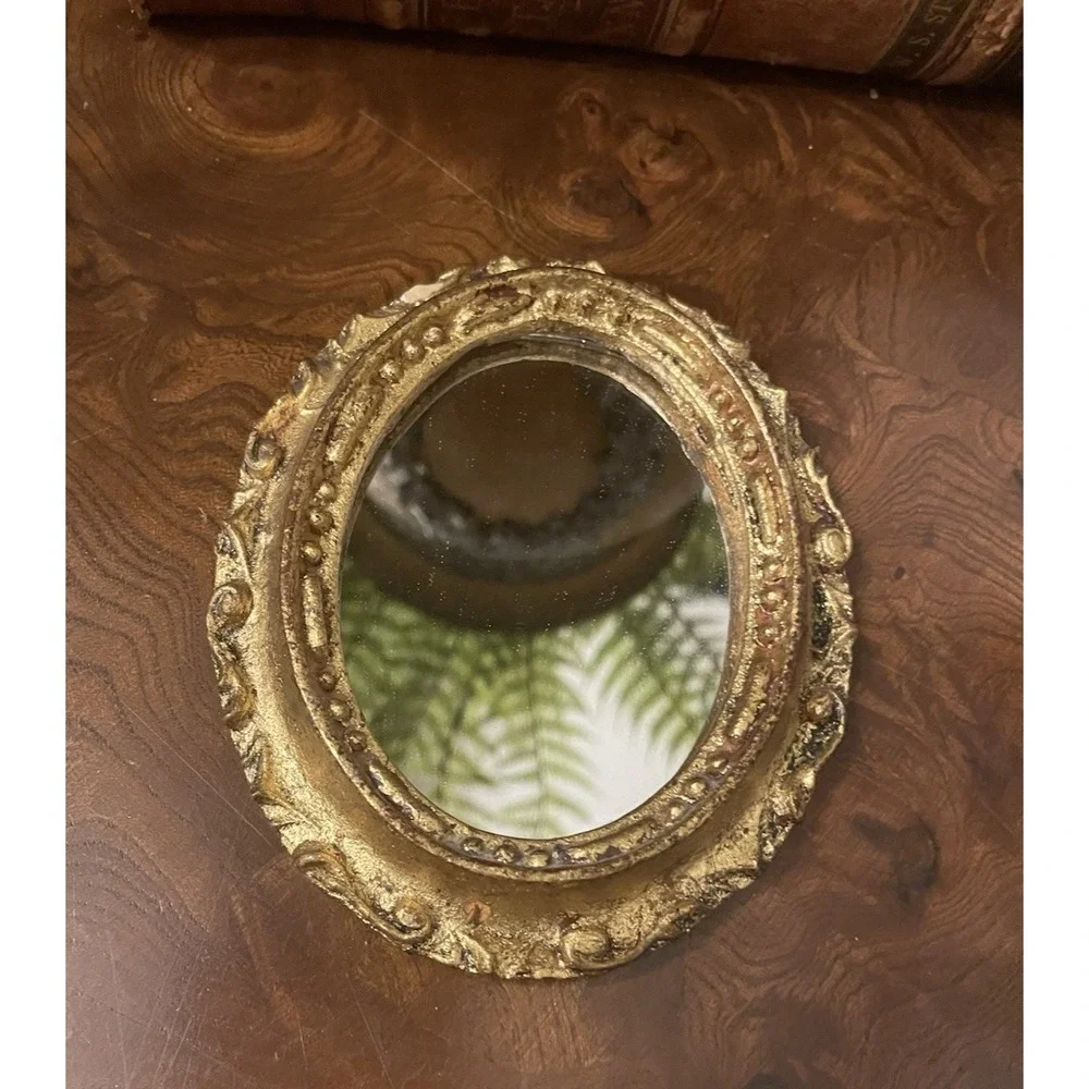Vtg Florentine Oval Gold Wall Mirror Ornate  Italy Small 3.5x4.5